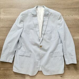 Lauren Ralph Lauren Blue White Seersucker Blazer Jacket Sport Coat 48L